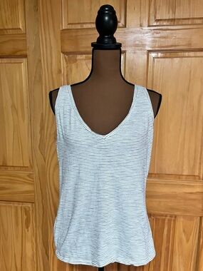 Boden White & Light Gray Striped V-Neck Tank
